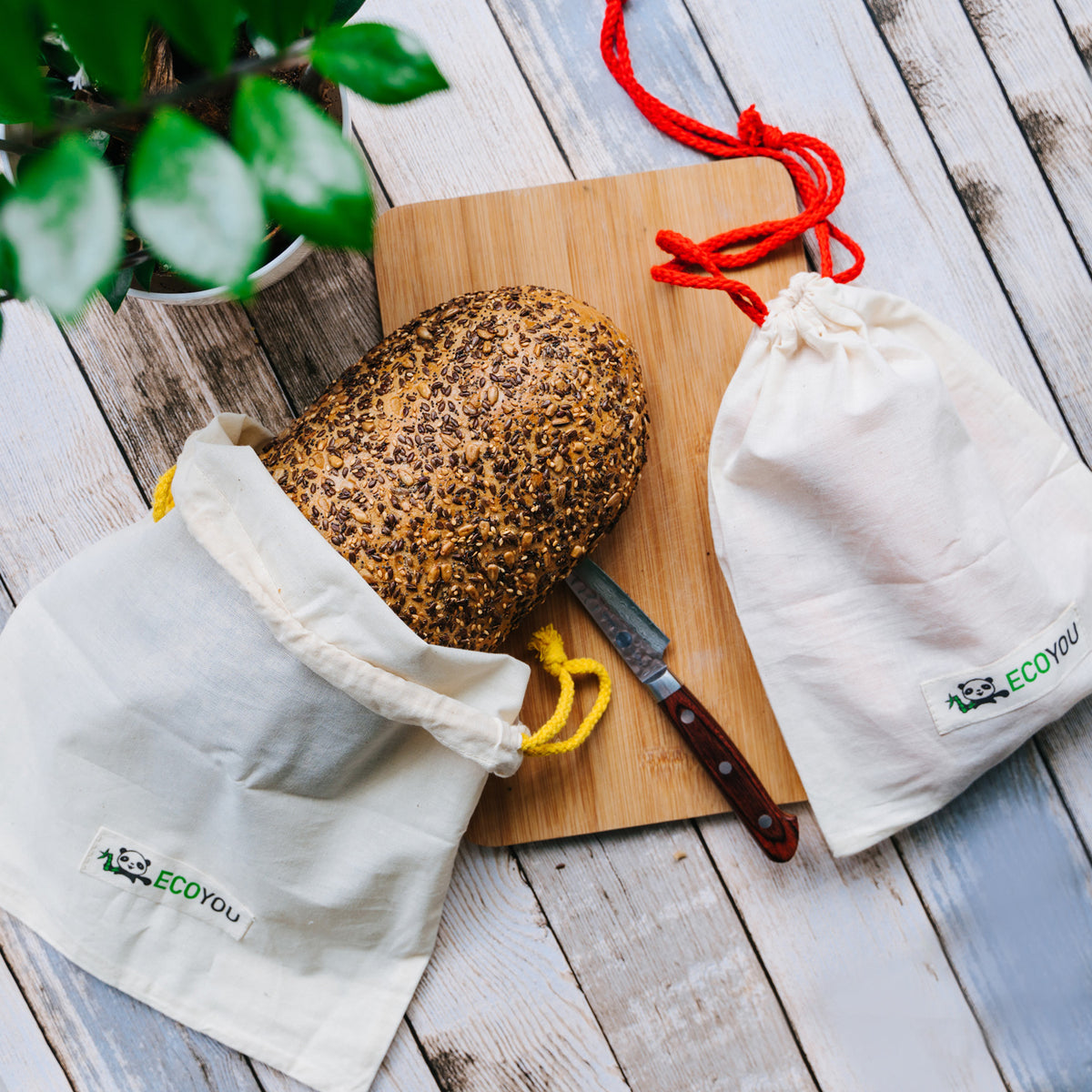 Brotbeutel, Obst- & Gemüsebeutel Bio Baumwolle 4er Set inkl. Guide - EcoYou