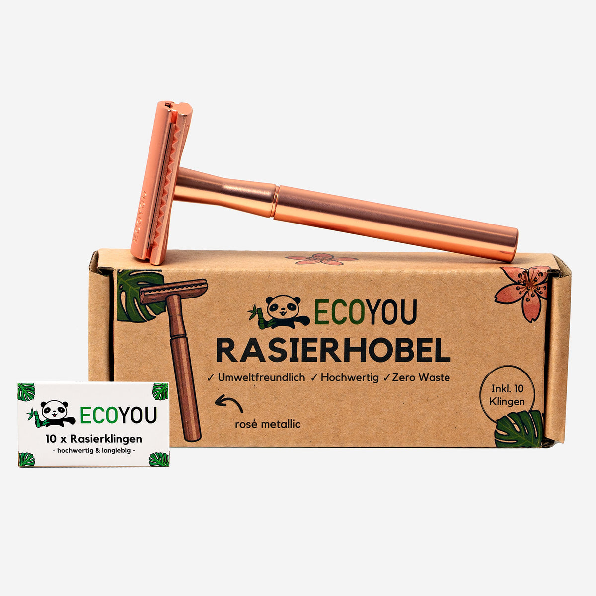 Rasierhobel Metallic - Rosé inkl. 10 Rasierklingen - EcoYou