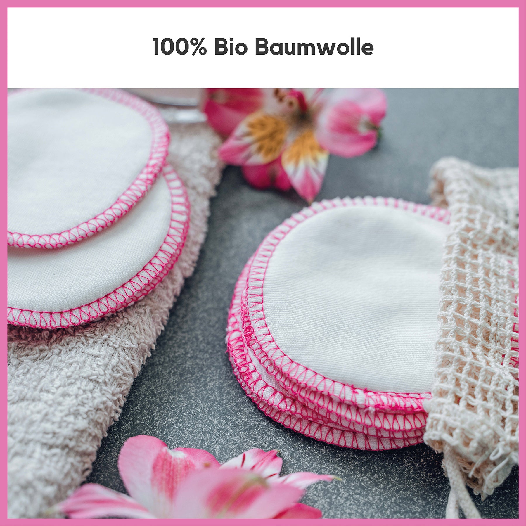 Waschbare Abschminkpads Bio Baumwolle 10 Pads Pink - EcoYou