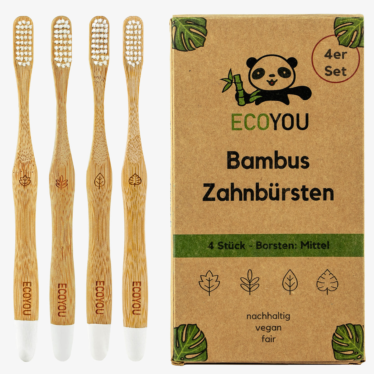 Bambus Zahnbürste - 4 Stück