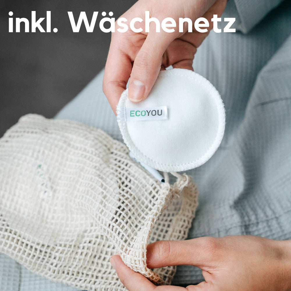 EcoYou - 10 Abschminkpads BIO-Baumwolle Waschbar Inkl. Wäschenetz