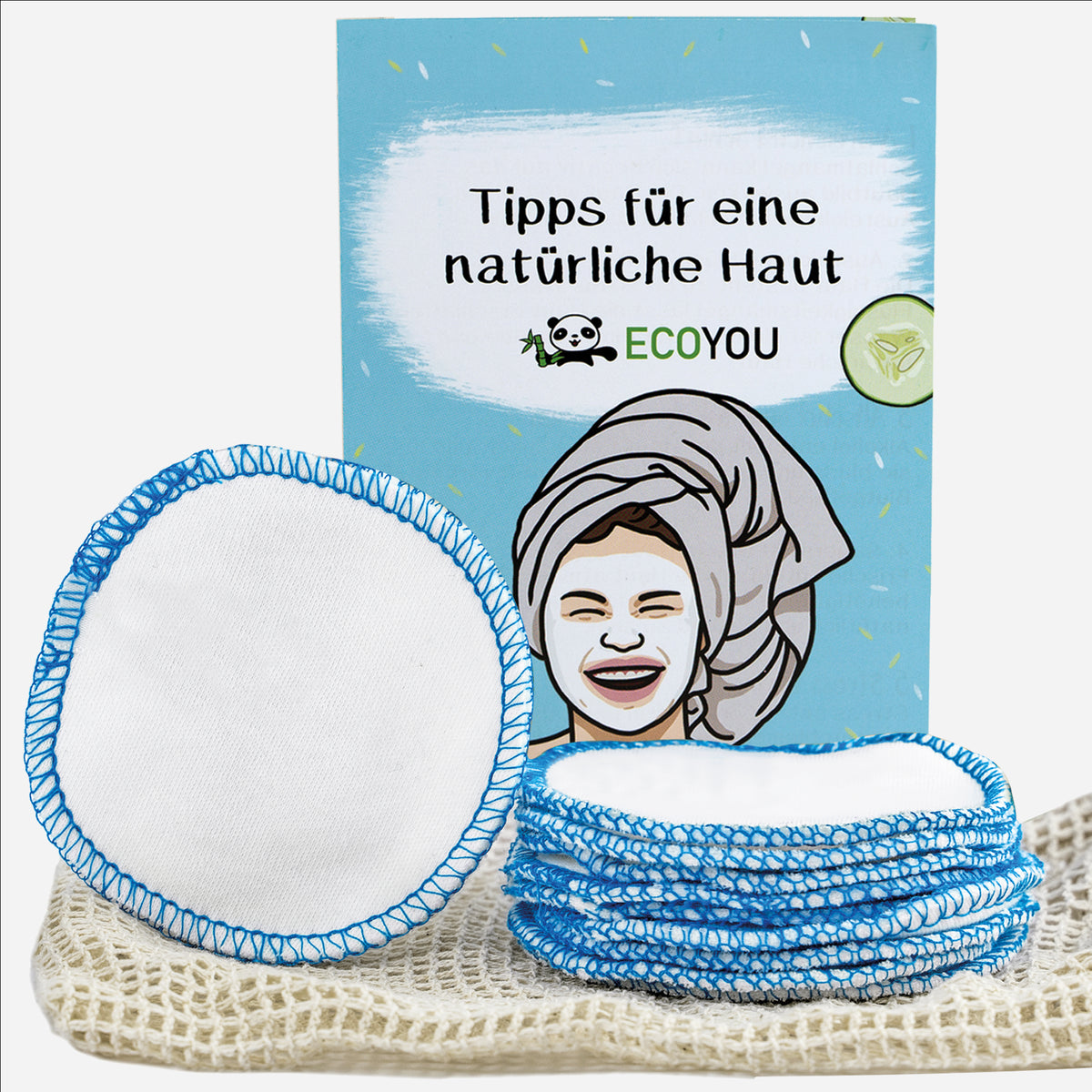Waschbare Abschminkpads Bio Baumwolle inkl. Wäschenetz 10 x Pads Blau - EcoYou